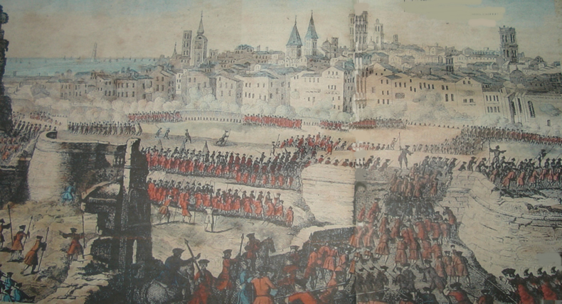 El setge de Barcelona, l'11 de setembre de 1714, segons gravat de Jacques Rigaud, 1732. Arxiu Històric de la ciutat "Il.lustració"